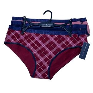 Tommy Hilfiger Womens 3 Pack Hipster Panties Argyle Navy Pink Cotton Blend NWT